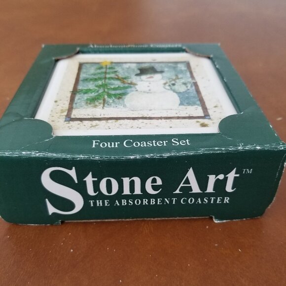 Stone Art Absorbent Stone Snowman Coasters - Set of 4 - Picture 2 of 5